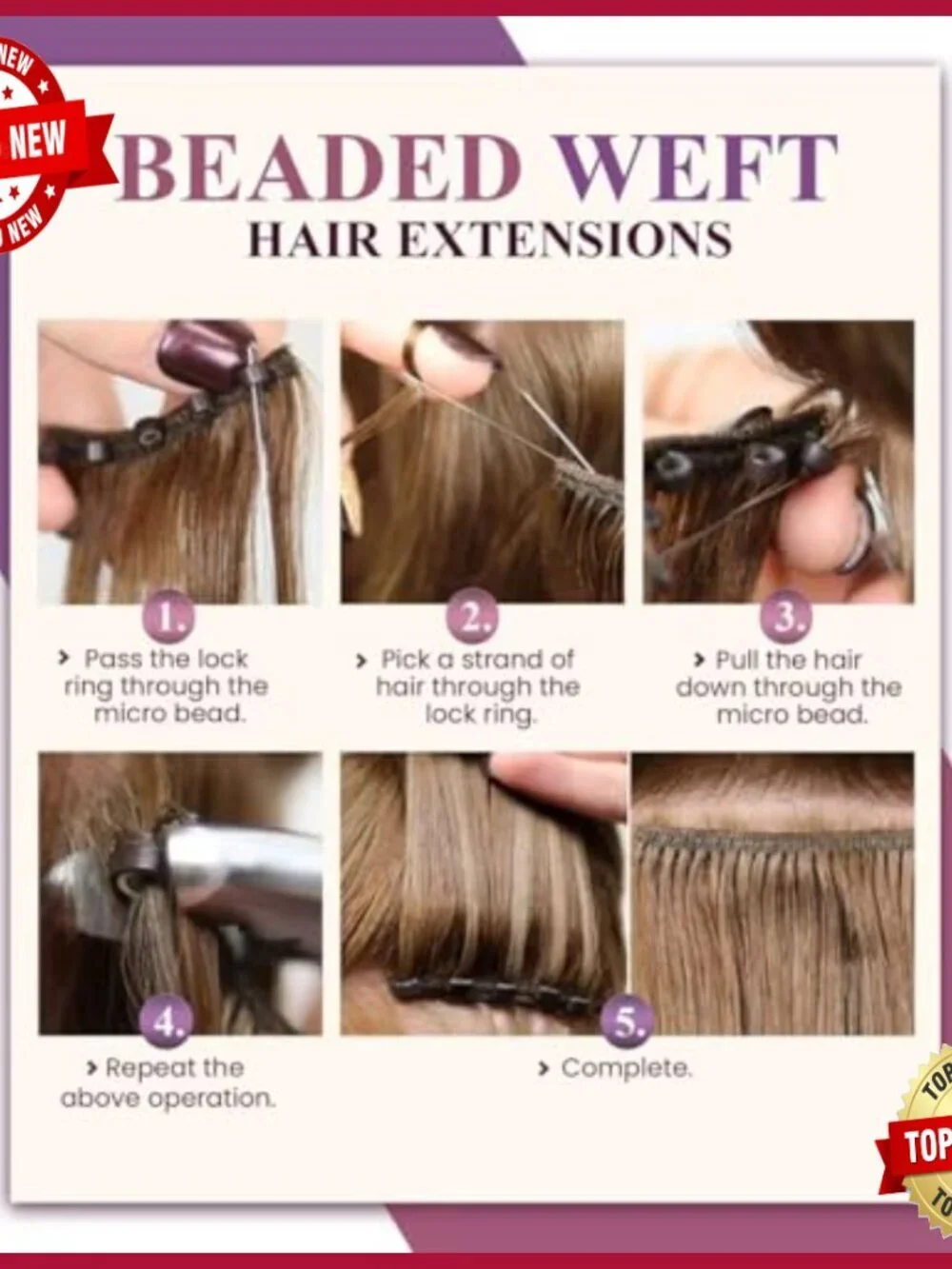 Human Hair Micro Beaded Weft Extensions 18 Inch 50g Reusable